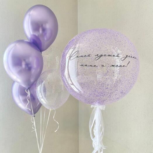 Лиловый сет с баблсом из шаров с гелием