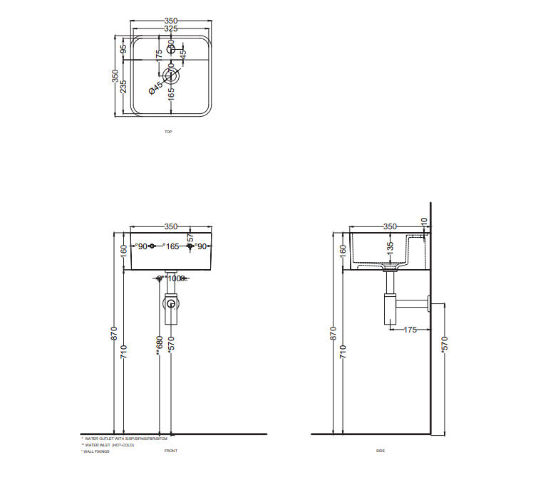 Накладная квадратная раковина Cielo Les Petites LPLAQ35/LPLAQ35SF без перелива 35х35х16 см ФОТО