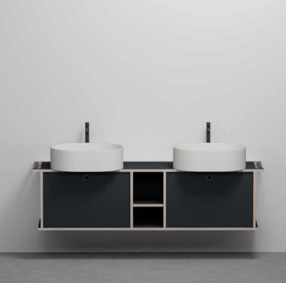 Тумба подвесная/напольная Cielo Theo 175 THMF175C2/THMF175C2SF из материала Fenix, с 2 дверцами и открытой полкой 175х63х38 см ФОТО