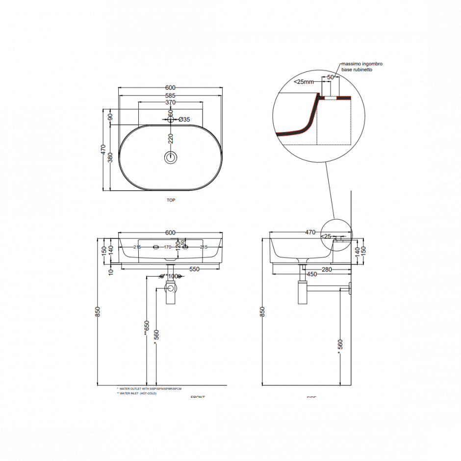 Раковина подвесная Cielo Mare MRLS60/MRLS60SF 60х47х15 см ФОТО