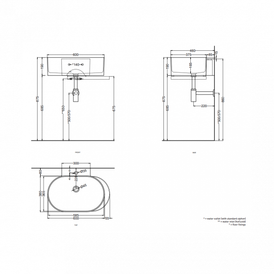 Раковина подвесная Cielo Otis 60х46х20 см арт. OTLS/OTLSSF схема 2