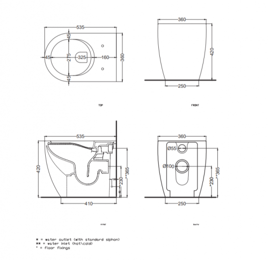 Унитаз безободковый напольный Cielo Smile Pro SMVAKP схема 3