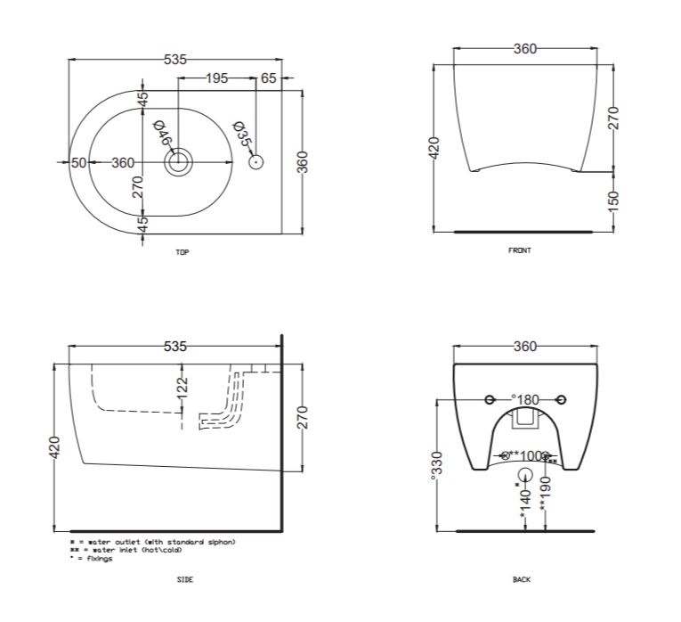 Биде подвесное Cielo Smile Pro SMBSP с отверстием под смеситель ФОТО