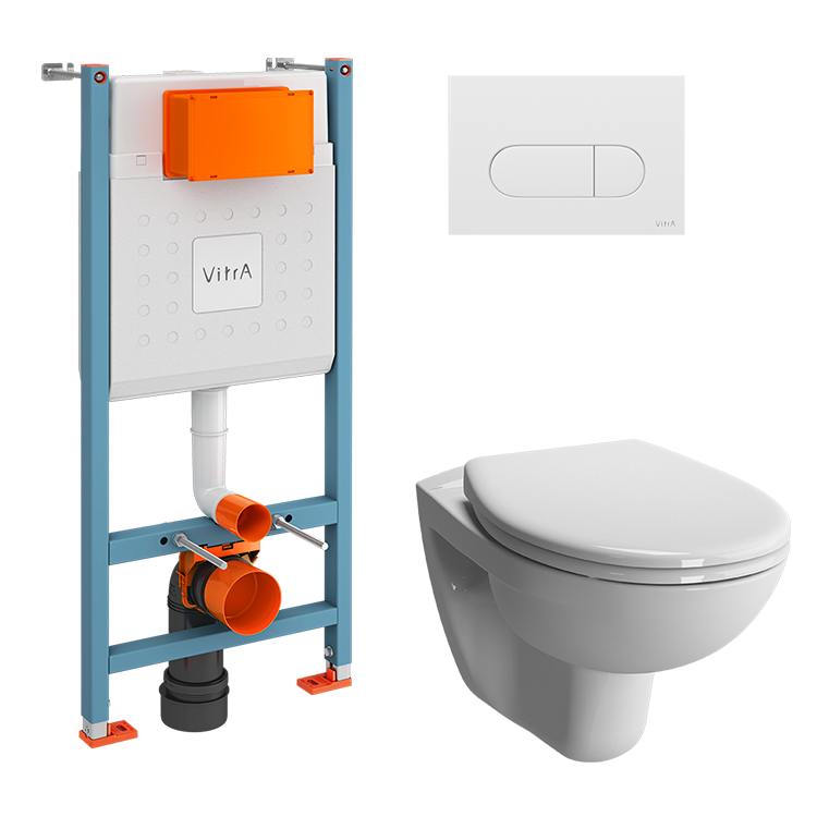 Инсталляция с унитазом VitrA Normus комплект 4в1, клвиша глянцевый белый 9773B003-7207