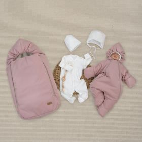 Комплект на выписку 5 предметов "Акварель.Вышивка Сердечки", зимний, розовая пудра