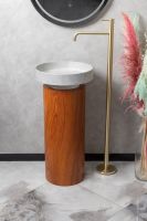 Напольная раковина Sole Corian 40x13 см, белая раковина, деревянный пьедестал схема 2