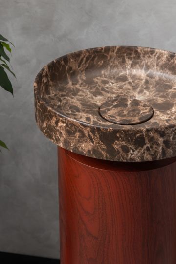 Напольная раковина Sole Corian 40x13 см, основание в отелке красное дерево схема 4