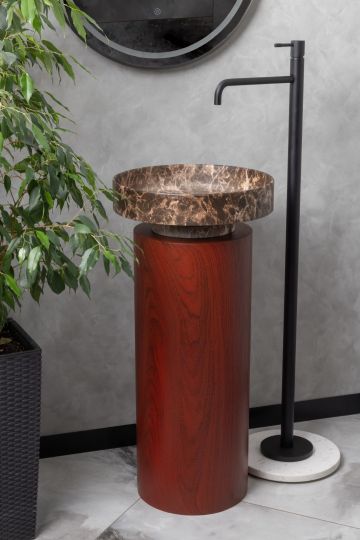 Напольная раковина Sole Corian 40x13 см, основание в отелке красное дерево схема 5