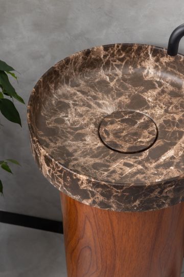 Напольная раковина Sole Corian 40x13 см, основание в отелке красное дерево схема 7