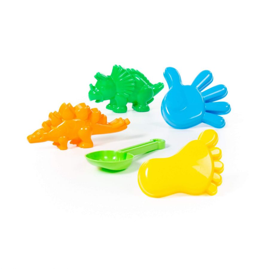 Набор №371: совок №7, формочки (динозавр №1 + динозавр №2 + ладошка + ножка) (в пакете)