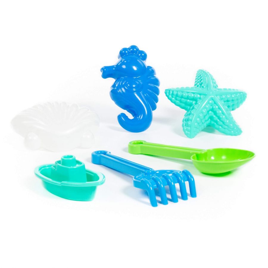 Набор №372: совок №7, грабельки №7, формочки (морской конёк + морская звезда №1 + ракушка №1), кораблик "Юнга" (в пакете)