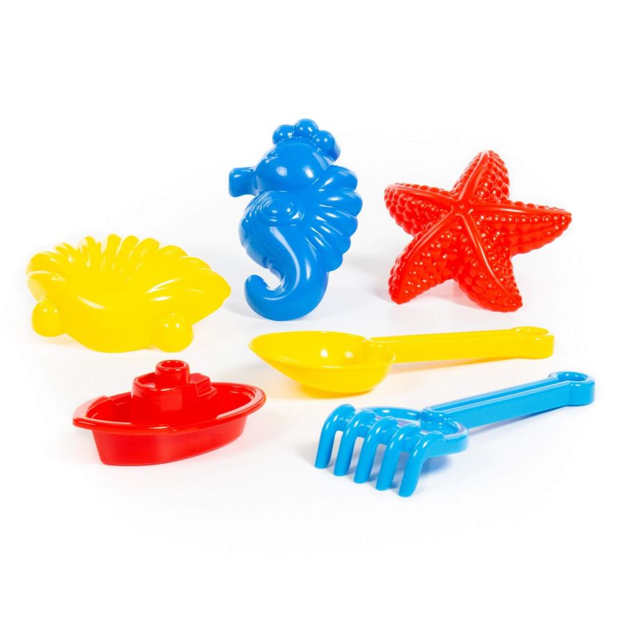 Набор №372: совок №7, грабельки №7, формочки (морской конёк + морская звезда №1 + ракушка №1), кораблик "Юнга" (в пакете)