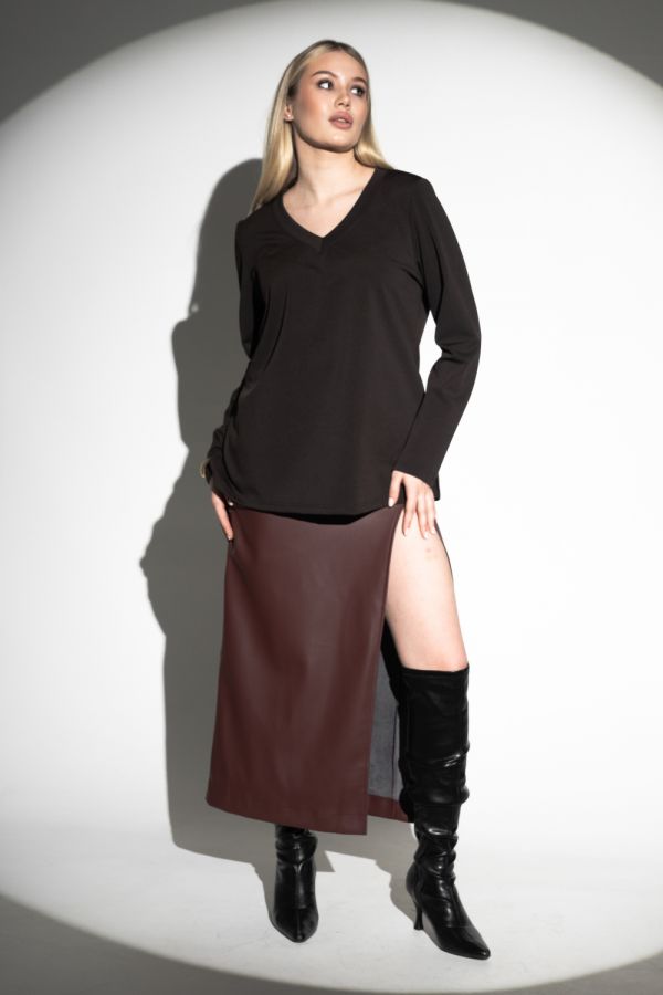 Лонгслив с V- образным вырезом [шоколад]