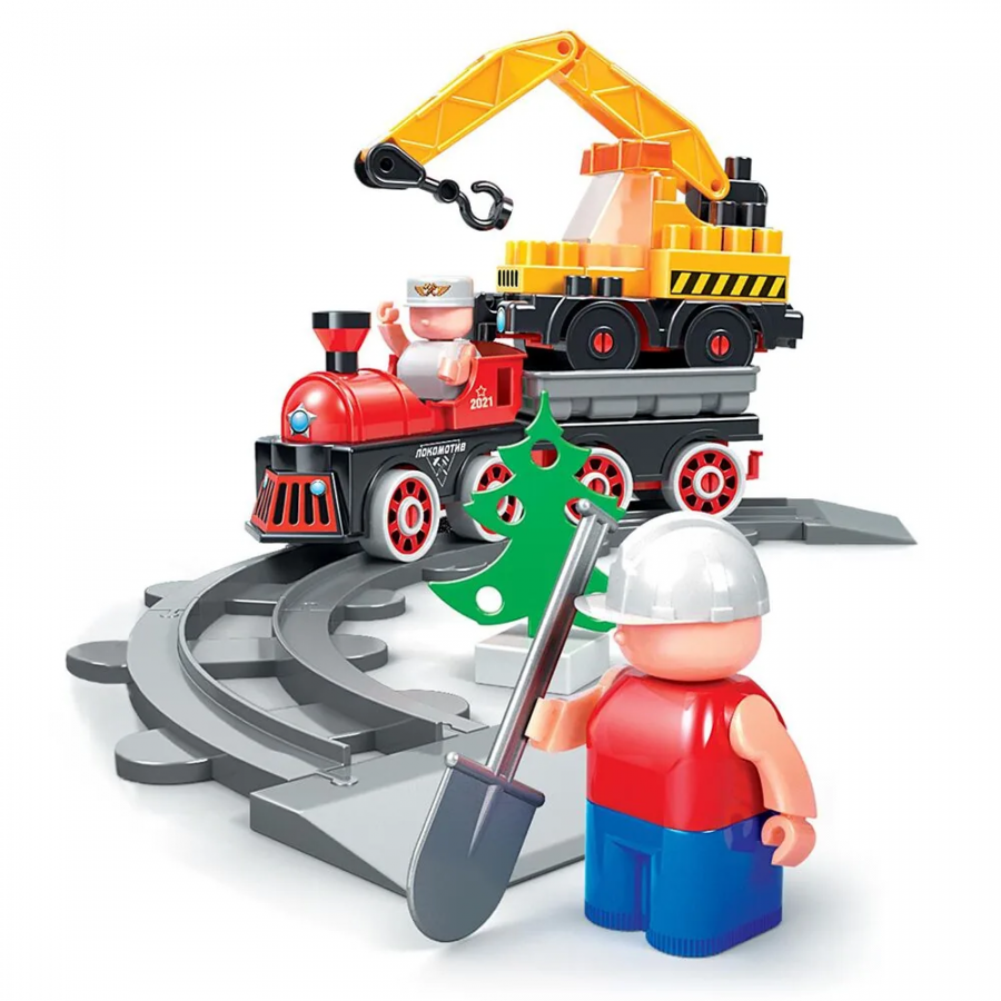 Конструктор "Железная дорога" "Строительство ЖД с Блокменом" 60 деталей