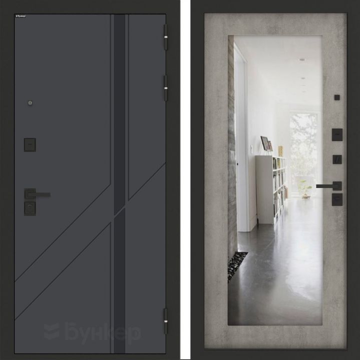 Входная дверь Бункер BN-12 - 18 Зеркало Бетон светлый