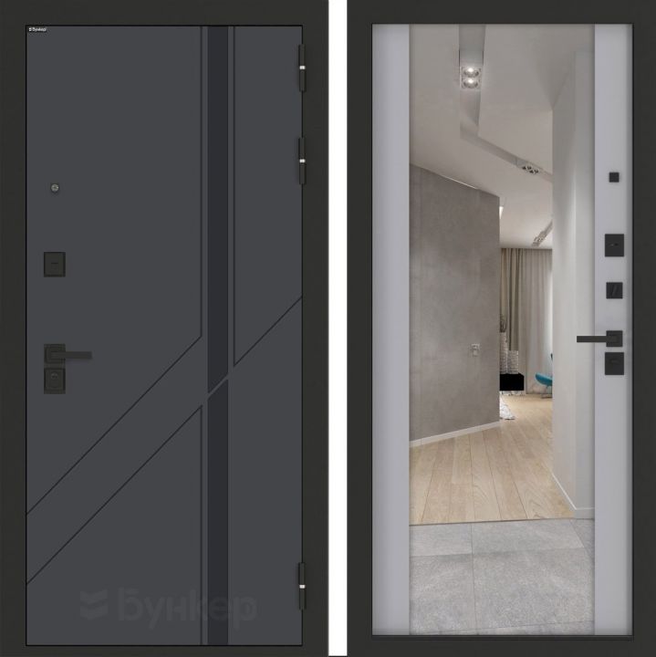 Входная дверь Бункер BN-12 - Зеркало максимум Грей софт