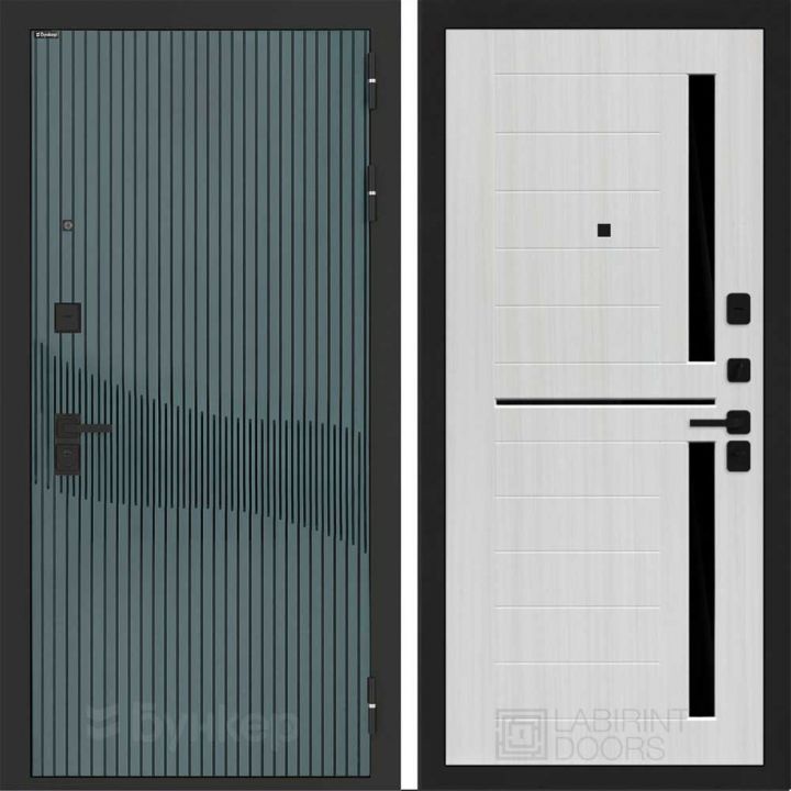 Входная дверь Бункер BN-13 - 02 Сандал белый, стекло черное