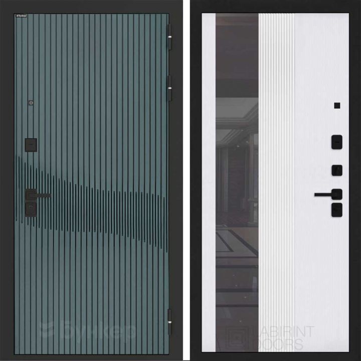 Входная дверь Бункер BN-13 - 32 Зеркало тонировка Белый софт рельеф