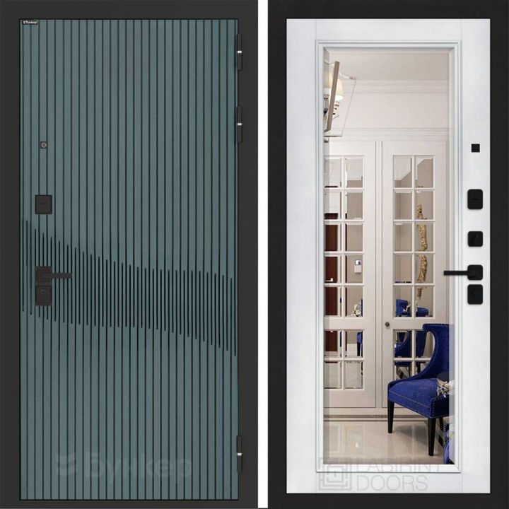 Входная дверь Бункер BN-13 - Зеркало Белый софт, фацет с багетом 16мм