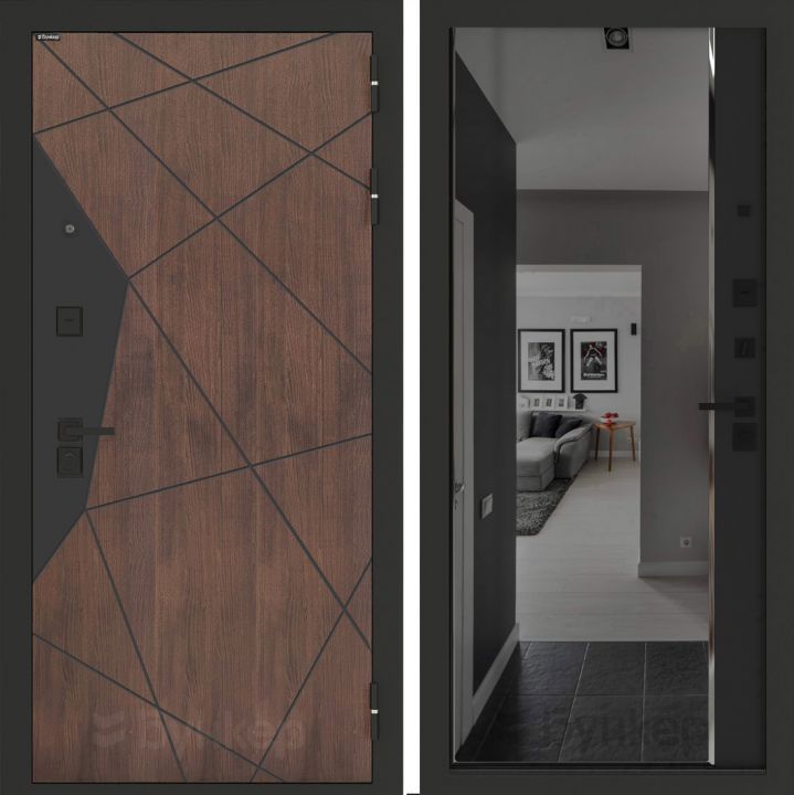 Входная дверь Бункер BN-14 - Зеркало панорама фацет с тонировкой Черный кварц