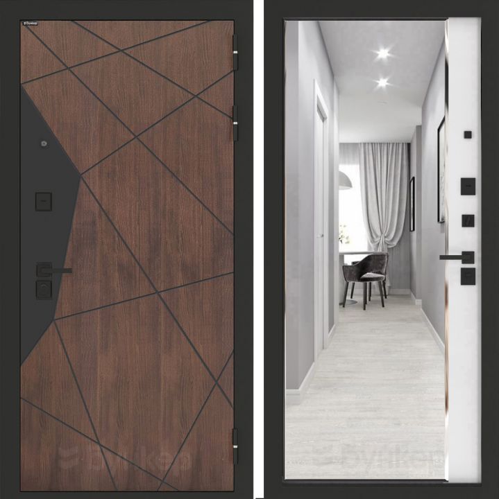 Входная дверь Бункер BN-14 - Зеркало панорама фацет Белый софт