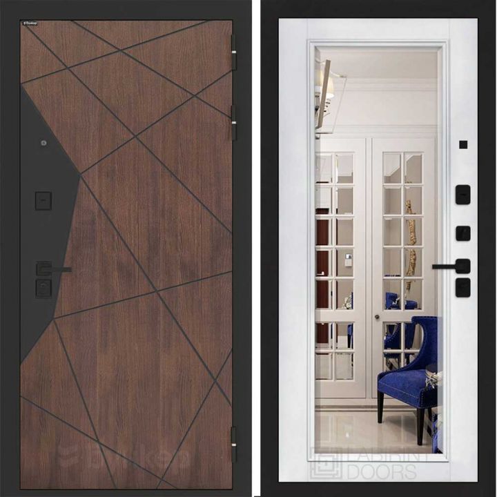 Входная дверь Бункер BN-14 - Зеркало Белый софт, фацет с багетом 16мм