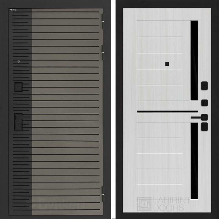 Входная дверь Бункер BN-15 - 02 Сандал белый, стекло черное