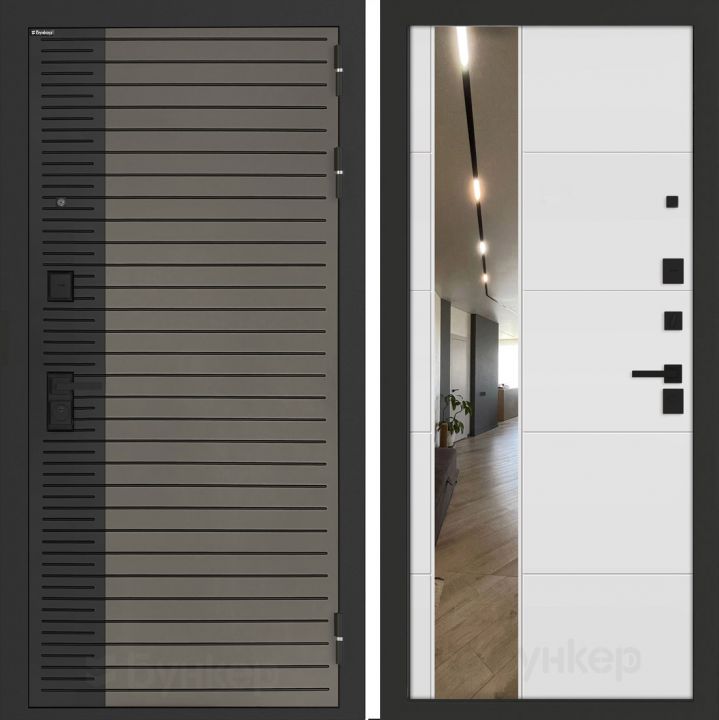 Входная дверь Бункер BN-15 - 19 Зеркало Белый софт