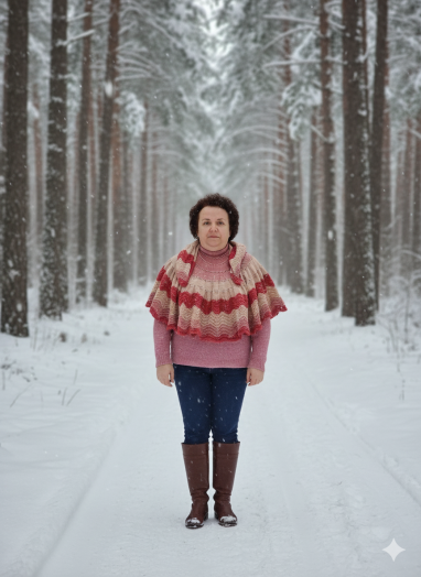 Очень тёплая, яркая накидка из 100% шерсти