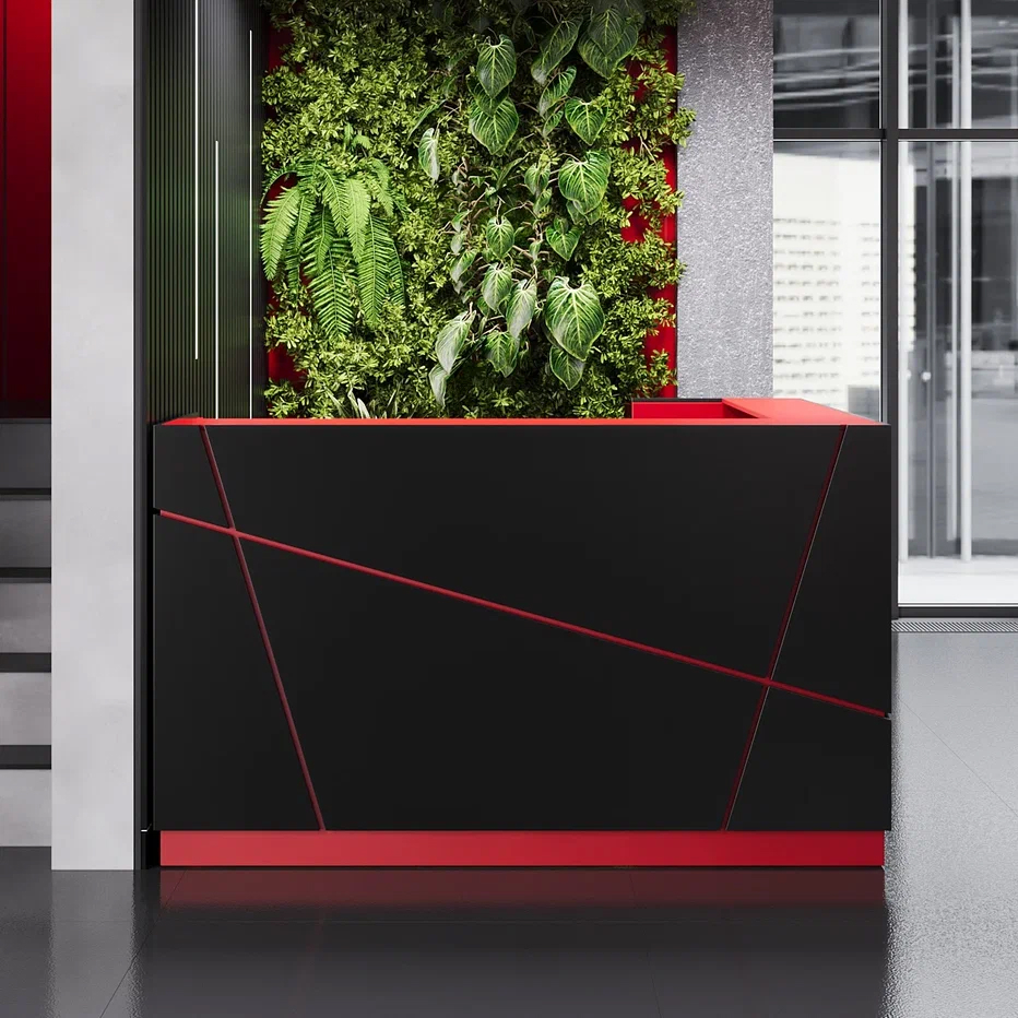 Ресепшн "Хай-Тек" угловой ,Красный чили/ Черныйсветлый