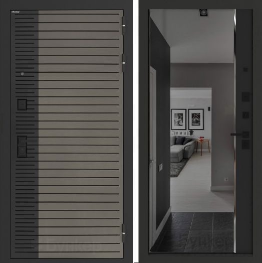 Входная дверь Бункер BN-15 - Зеркало панорама фацет с тонировкой Черный кварц