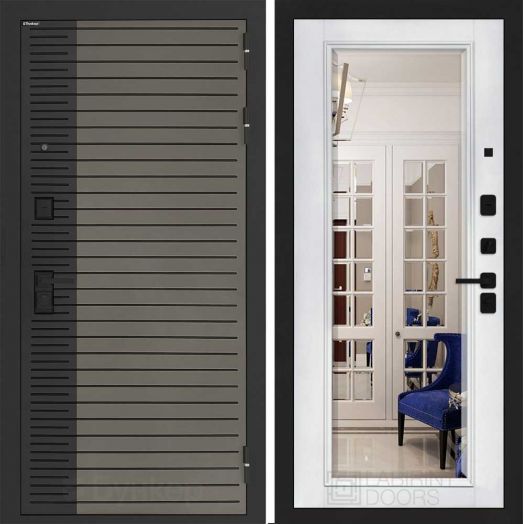 Входная дверь Бункер BN-15 - Зеркало Белый софт, фацет с багетом 16мм