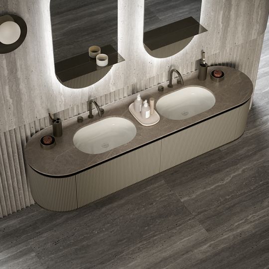 Комплект мебели №3 Oasis Naos 216х56x45 см подвесной центральная тумба 2 боковые тумбы и топ схема 2