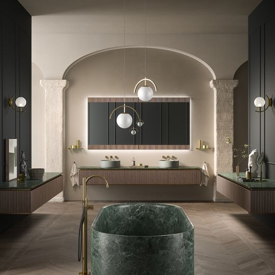 Комплект мебели №8 Oasis Naos 245х56x32 см тумба подвесная с боковинами и мраморный топ схема 2