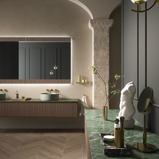 Комплект мебели №8 Oasis Naos 245х56x32 см тумба подвесная с боковинами и мраморный топ схема 3