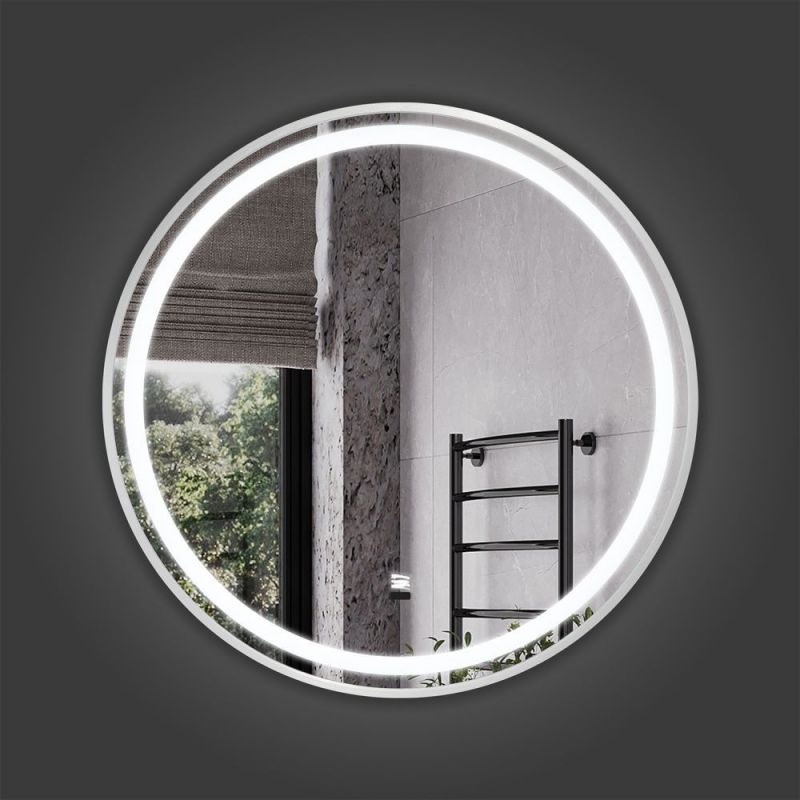 Круглое зеркало в серебрянной алюминиевой раме Comforty Лея-60 LED-подсветка, бесконтактный сенсор