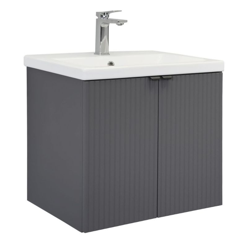 Тумба с умывальником "Лима-60П" антрацит с раковиной Como 60