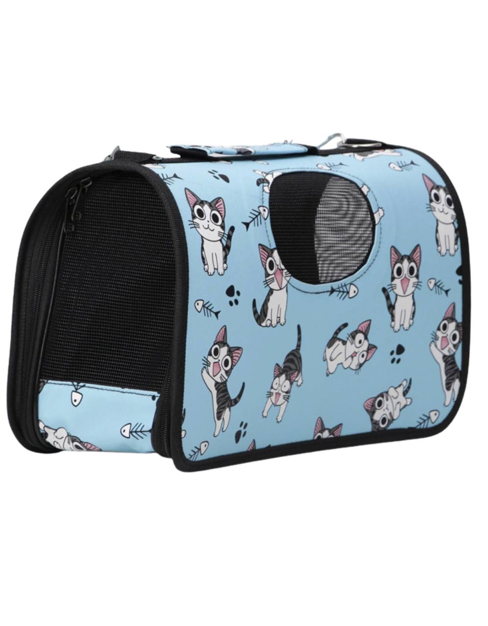 Сумка-переноска каркасная "Играющие котики", размер S, 37,5 х 17 х 22 см, голубая