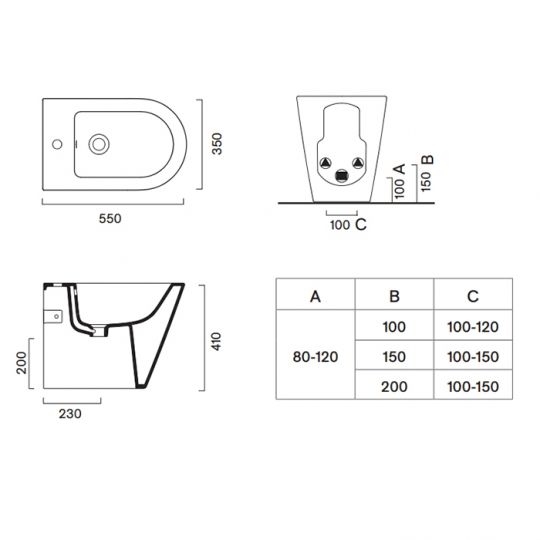 Биде Catalano Zero 119551001 напольное схема 2