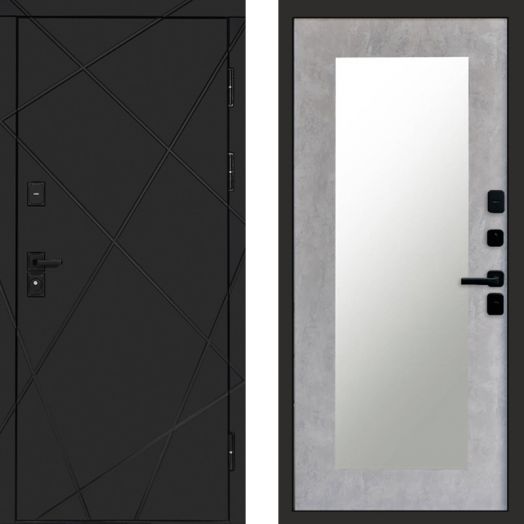 Входная дверь Termo-door Лучи Black - Зеркало триумф Бетон светлый