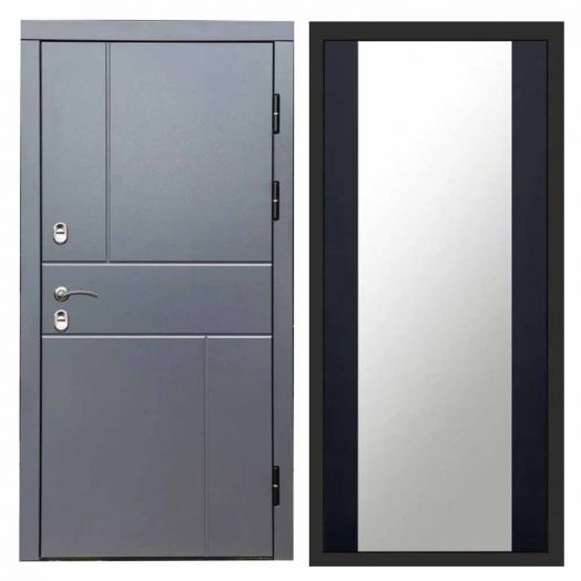 Входная дверь Termo-door Вертикаль Грей - Зеркало Черный кварц+тонировка
