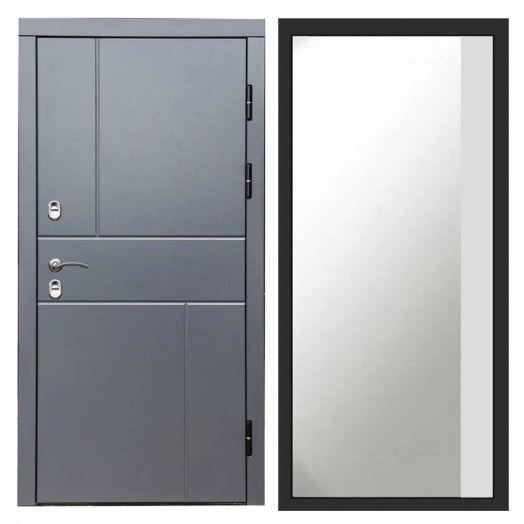Входная дверь Termo-door Вертикаль Грей - Широкое Зеркало Фацет Белый софт