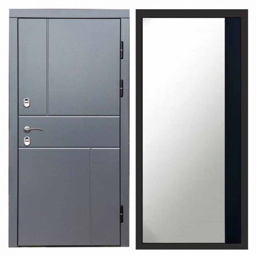 Входная дверь Termo-door Вертикаль Грей - Широкое Зеркало Фацет Черный кварц
