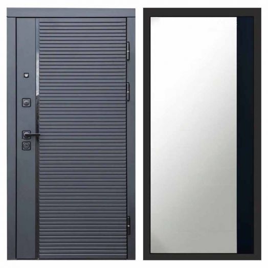 Входная дверь Termo-door Black Line - Широкое Зеркало Фацет Черный кварц