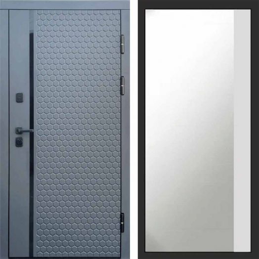 Входная дверь Termo-door Simple Графит - Широкое Зеркало Фацет Белый софт