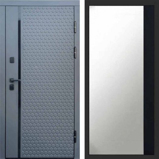 Входная дверь Termo-door Simple Графит - Широкое Зеркало Фацет Черный кварц