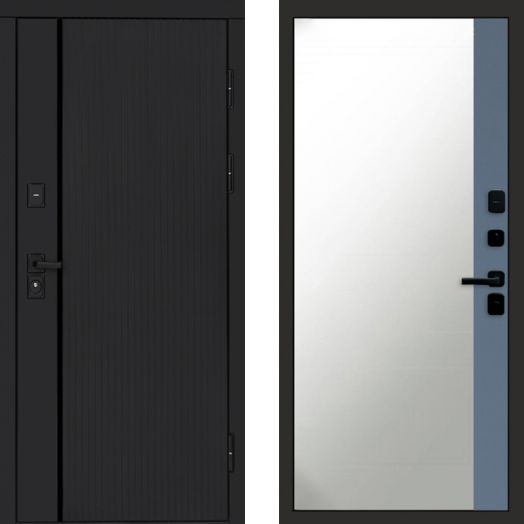 Входная дверь Termo-door Урбан Black - Широкое Зеркало Фацет Грей софт