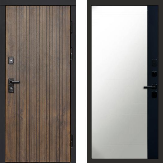 Входная дверь Termo-door Твист Ультра - Широкое Зеркало Фацет Черный кварц