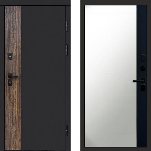 Входная дверь Termo-door ТОР - Широкое Зеркало Фацет Черный кварц