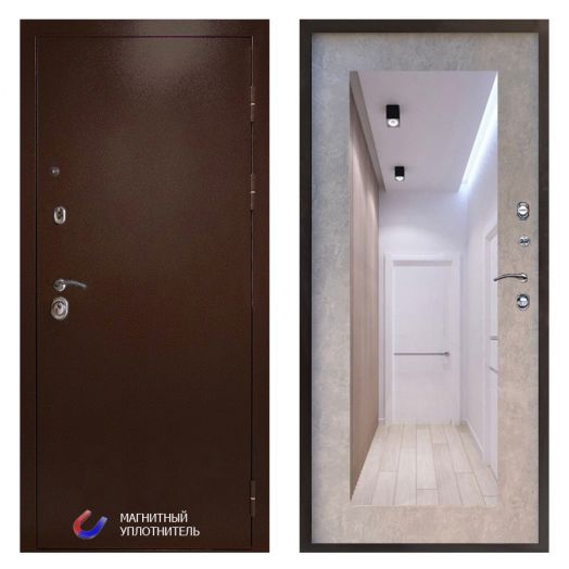 Входная дверь Termo-door Техно Медь - Зеркало триумф Бетон светлый
